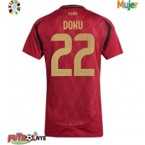 Camiseta Bélgica Jeremy Doku #22 Primera Equipación para mujer Eurocopa 2024 manga corta
